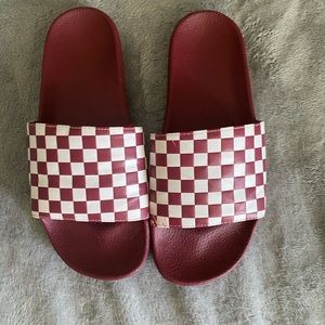 Vans slides, sandals wine red Sz 10. Few scratches